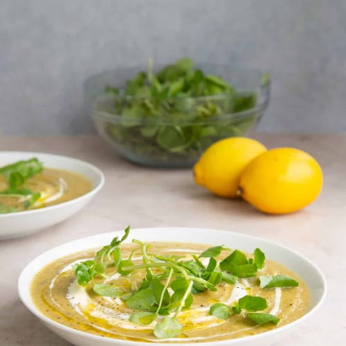 Broccoli sweet potato soup in a bowl.