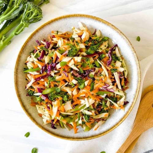 broccolini slaw in a bowl.