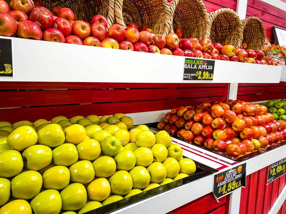 Organic Apples displayed in supermarket.