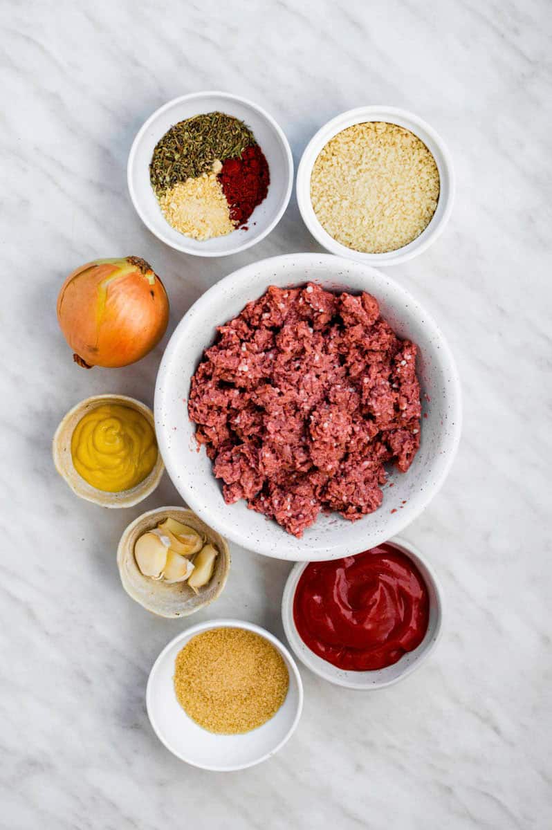 Gathered ingredients for making Beyond Meat Meatloaf.