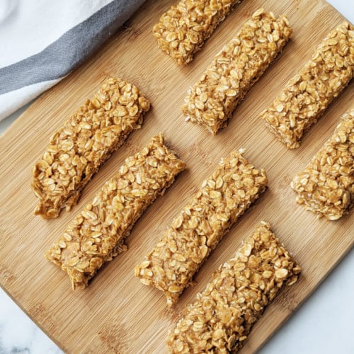 No-Bake Vegan Granola Bars on a cutting board.