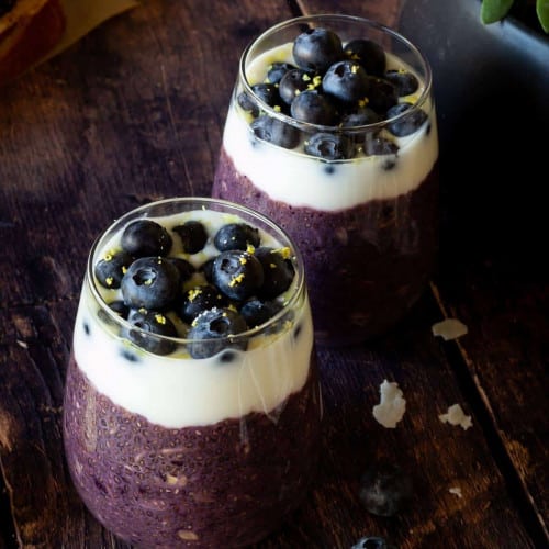 Lemon Blueberry Overnight Oats in glasses.