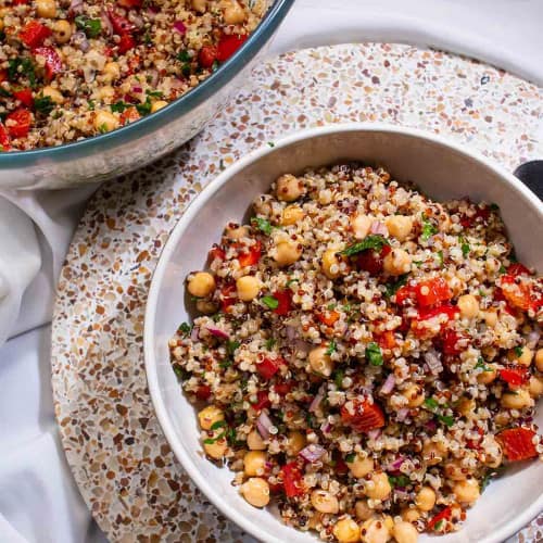 Moroccan Chickpea Quinoa Salad in a bowl.