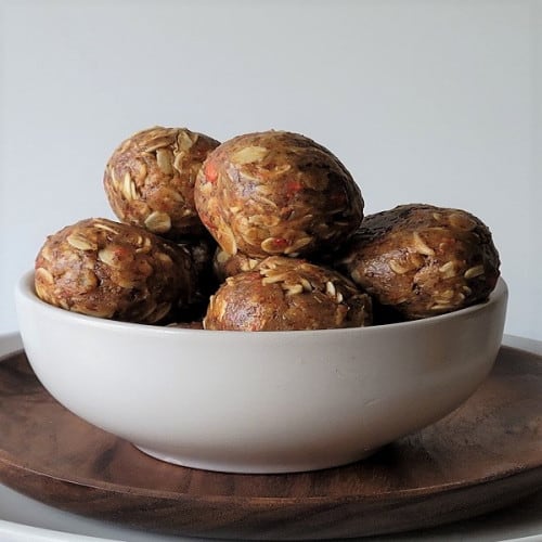 Peanut Butter and Jelly Energy Balls in a bowl.