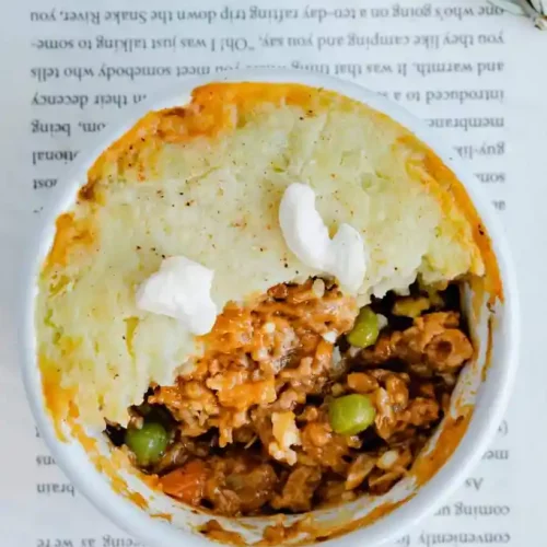 Vegan Shepherds Pie with Beyond Beef in a bowl.