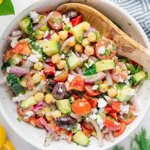 Mediterranean Chickpea Salad in a bowl.