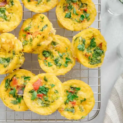 Vegan Egg Bites on a cooling rack.