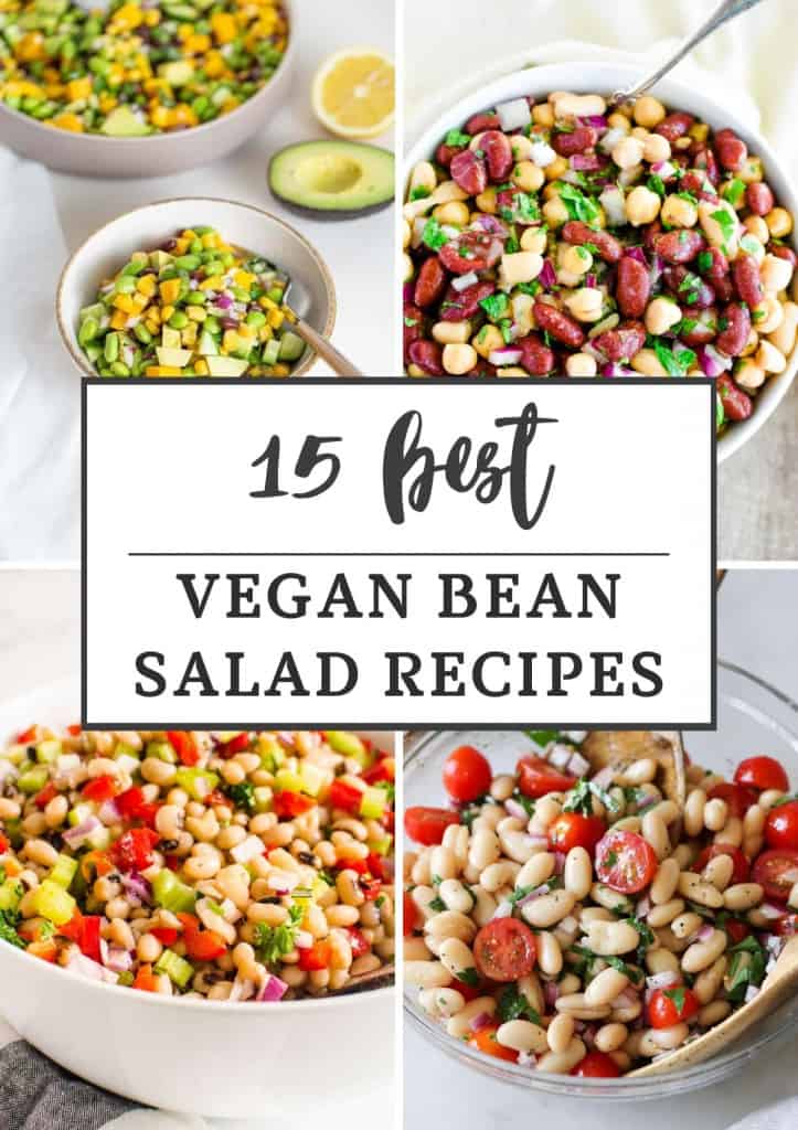 Collage of four Vegan Bean Salad Recipes with text title overlay.