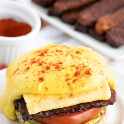 Vegan Eggs Benedict on a plate.