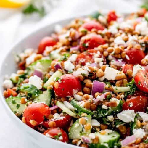 Lentil Tabbouleh Salad in a bowl.