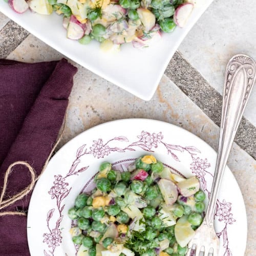 English Pea Salad on a plate.