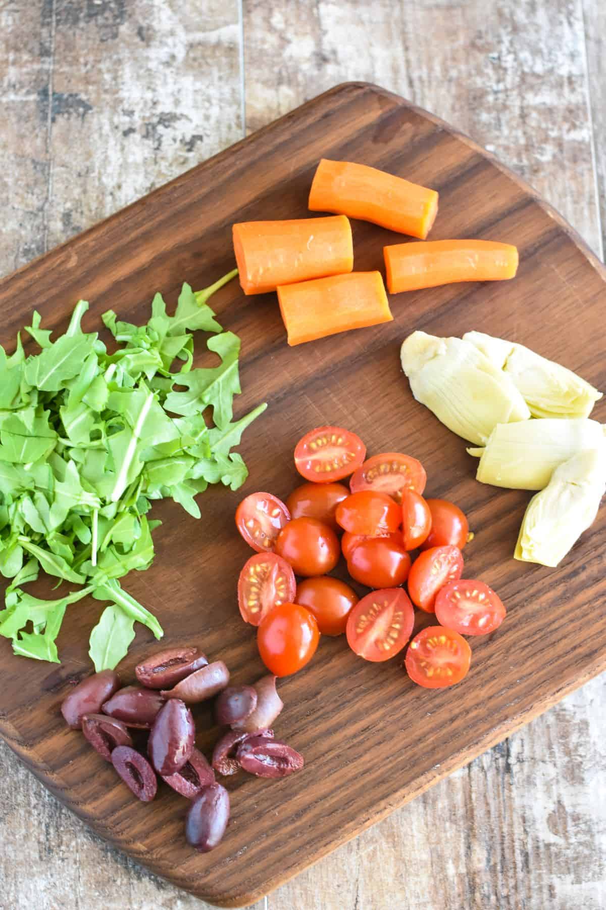 ingredients on a wooden board.