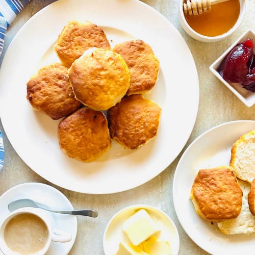 Air fryer biscuits on a plate.