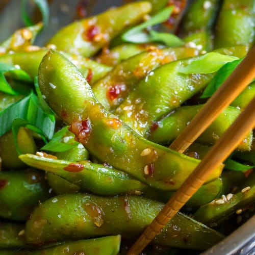 Vegan Sweet Chili Edamame in a bowl.