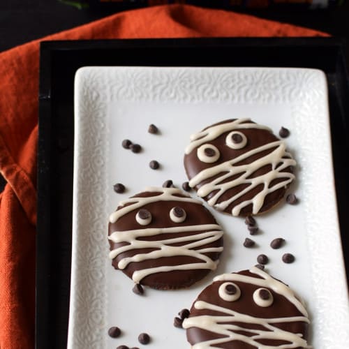 Mummy Cookies on a tray.