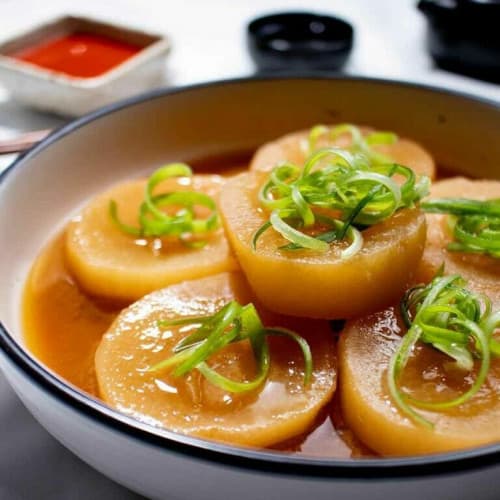 Daikon Radish in Miso Broth in a bowl.