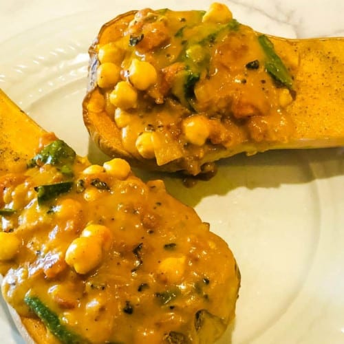 Butternut Squash Curry with Chickpeas on a plate.