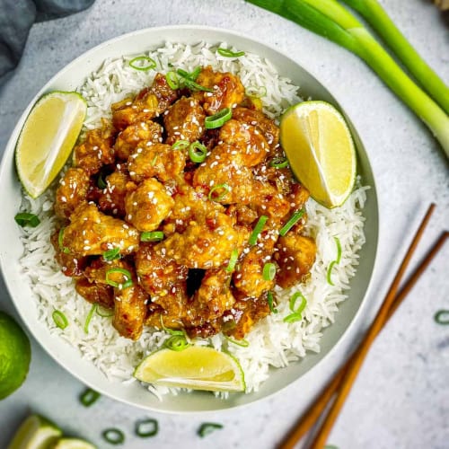 General tso tofu on a plate.