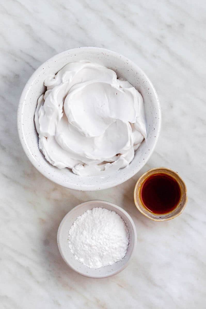 Gathered ingedients for making my dairy-free whipped cream recipe.