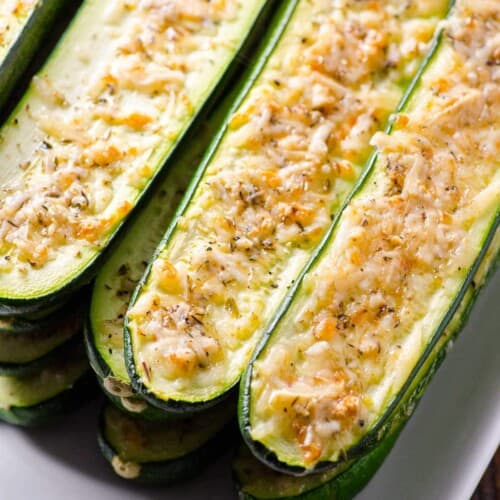 Baked Parmesan Zucchini Sticks on a dish.