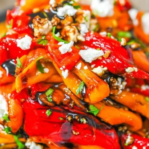 Roasted Mini Pepper Salad in a dish.