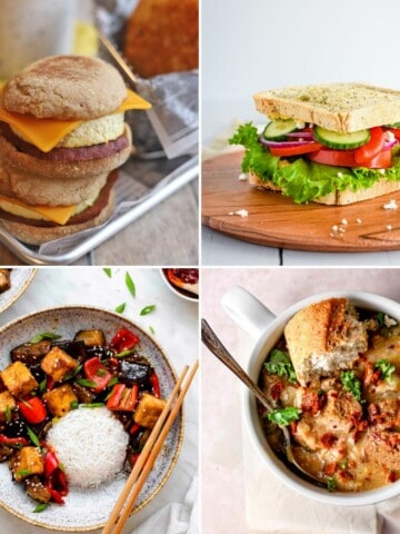 Collage of four photos for vegan copycat recipe roundup.