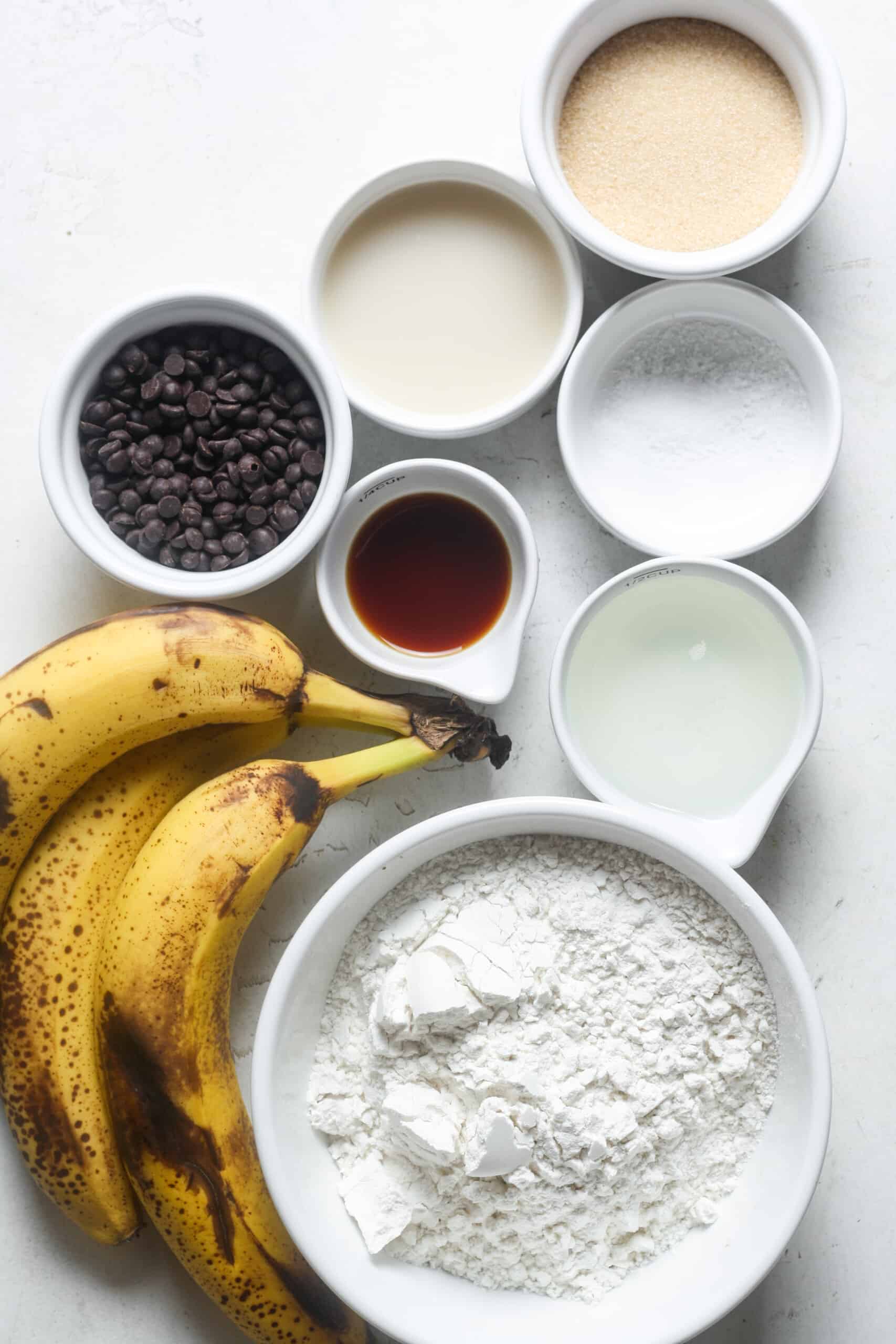 Ingredients for vegan banana bread.