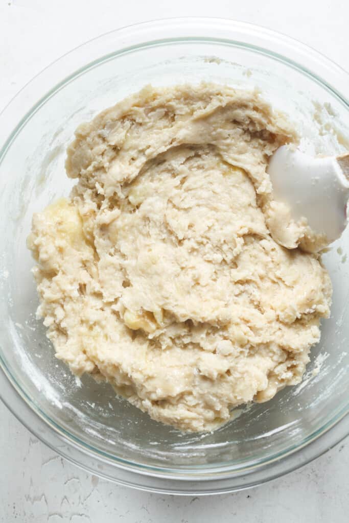 Thick banana bread batter.