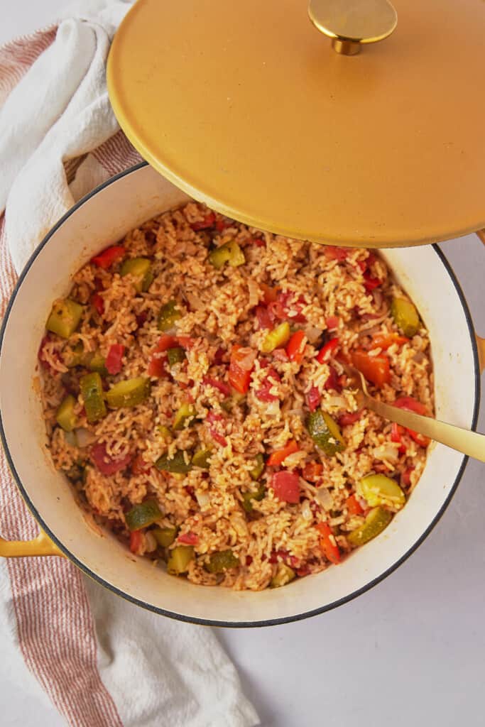 Mediterranean rice in pot.