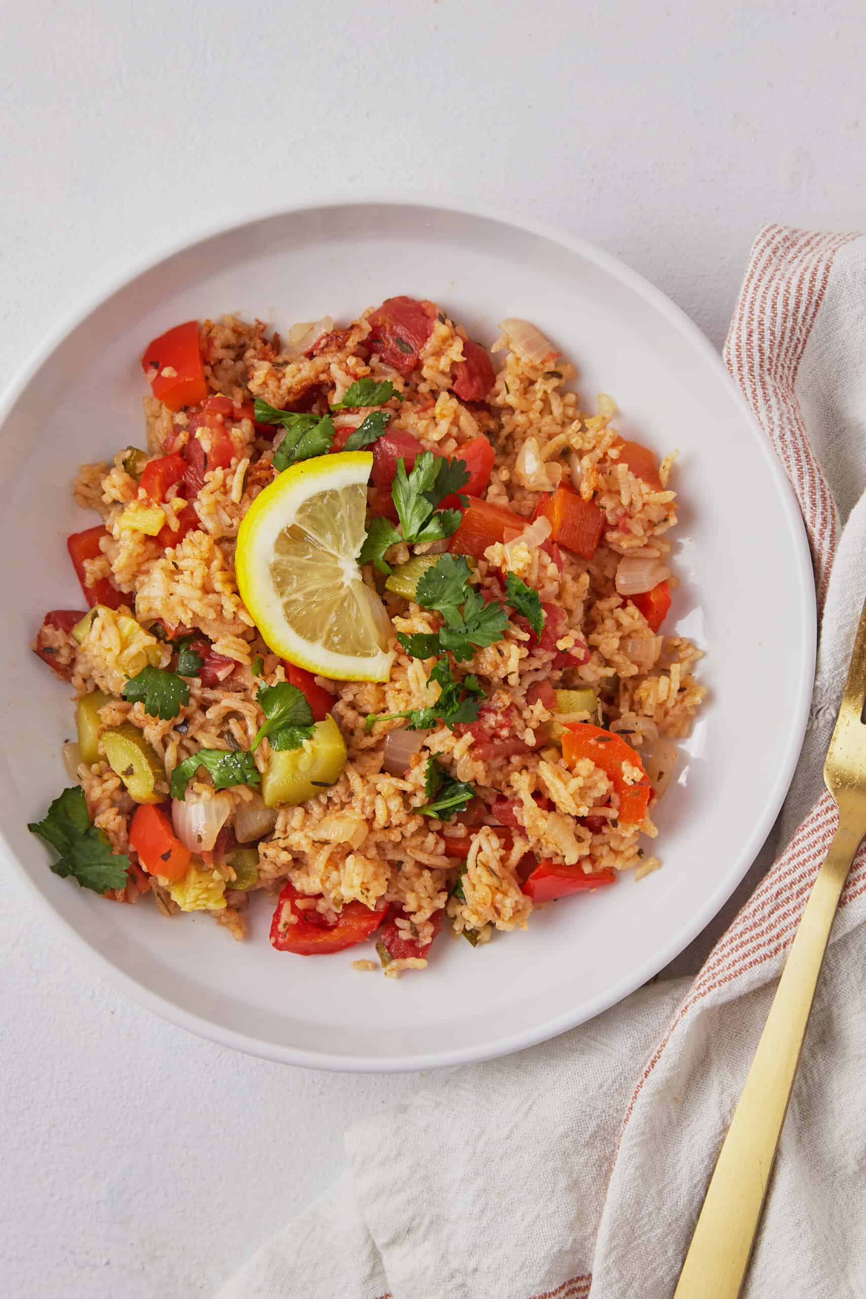 Plate of rice and veggies.