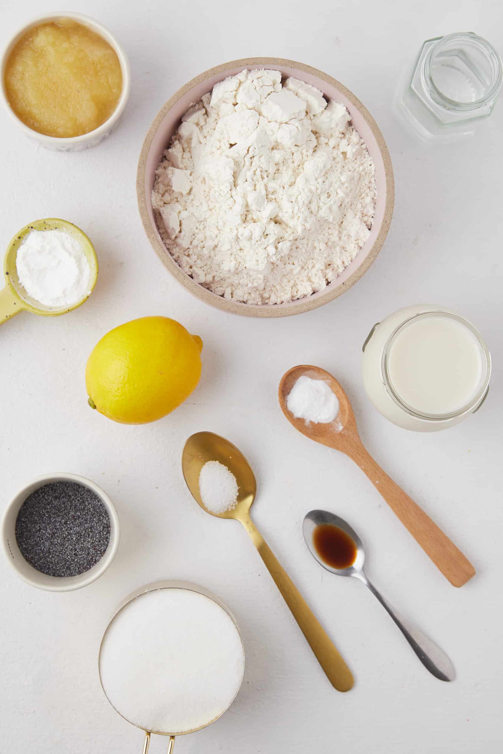 Ingredients for lemon poppy seed muffins.