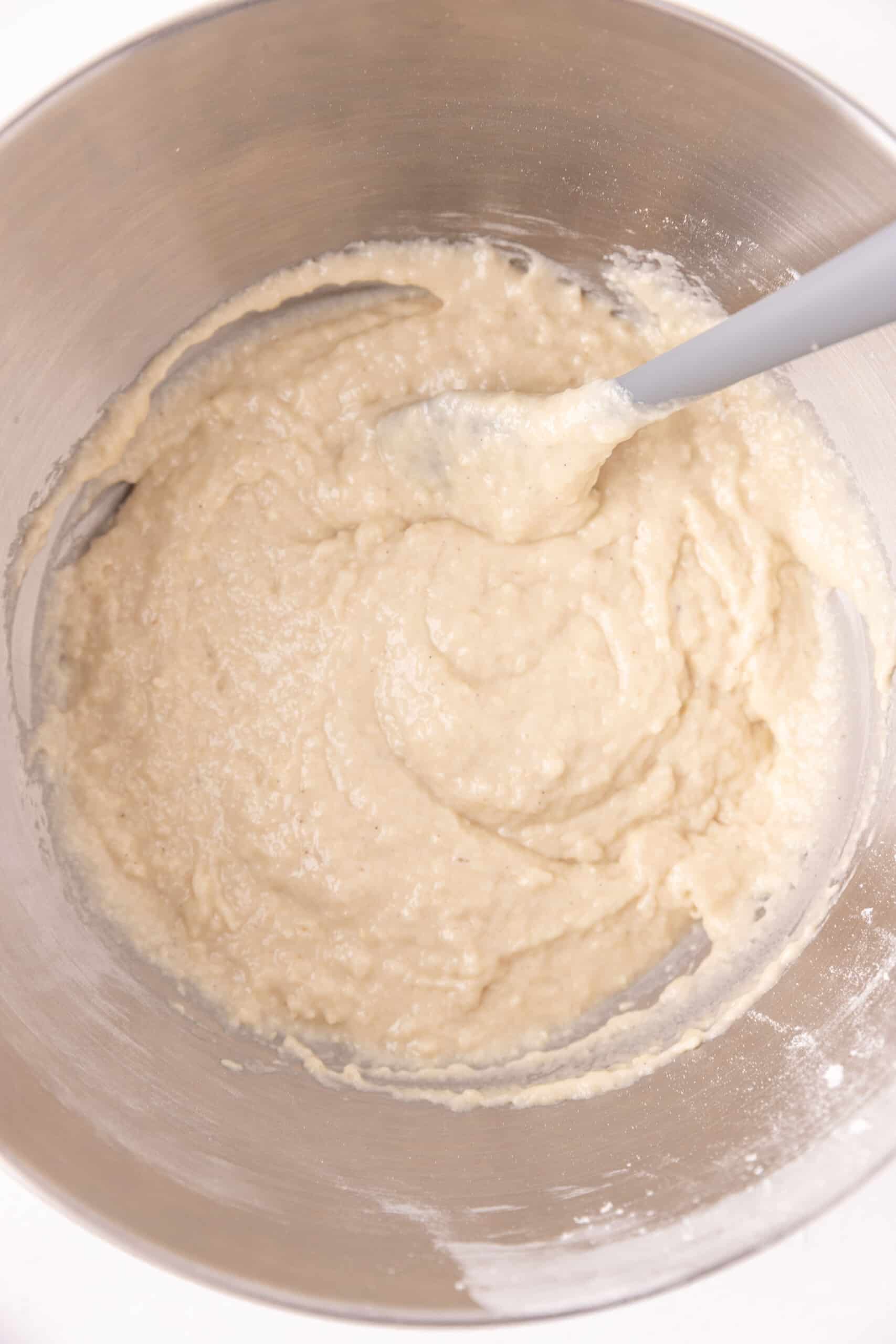 Thin donut batter.