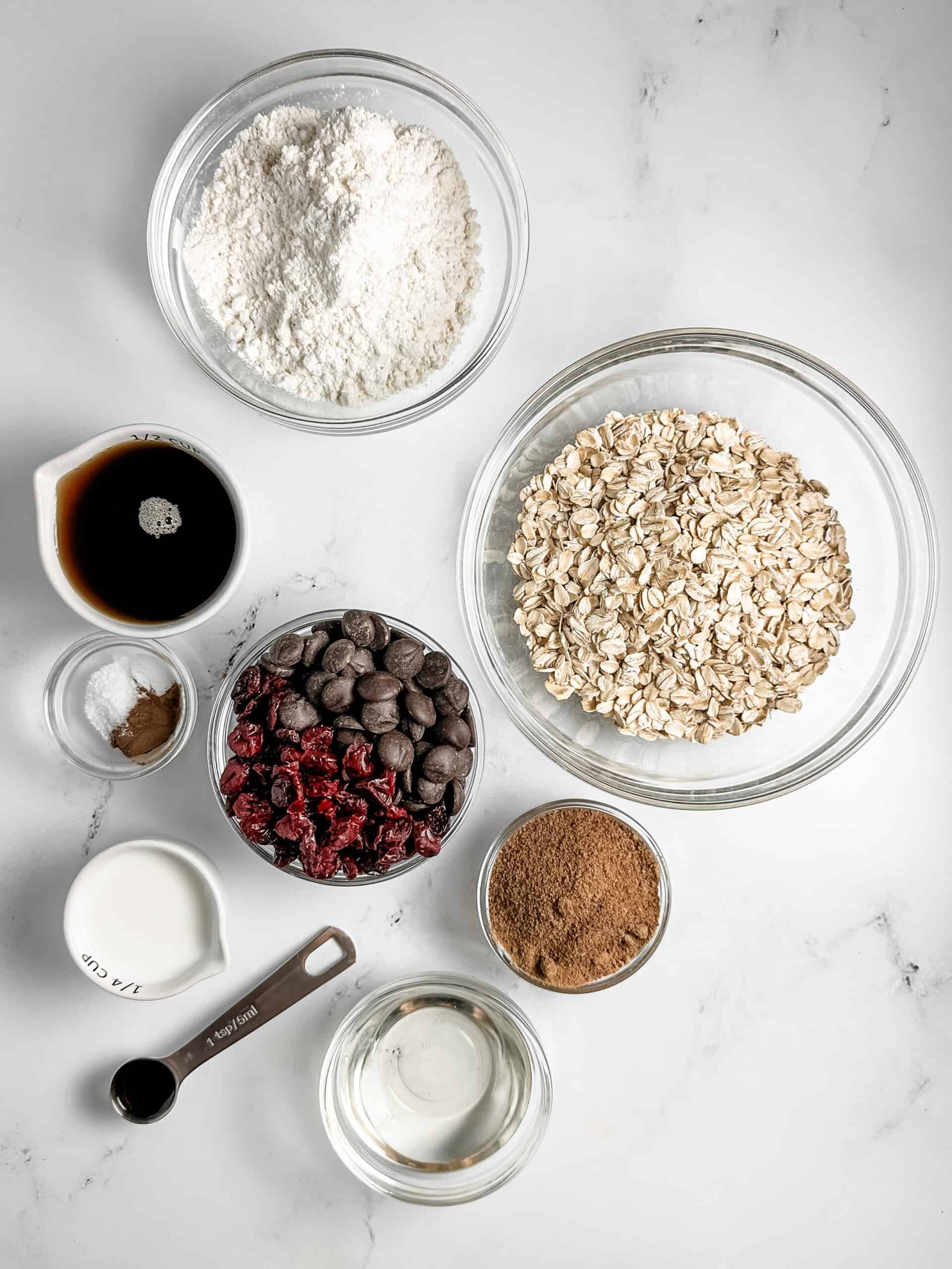 Ingredients for vegan oatmeal cookies.