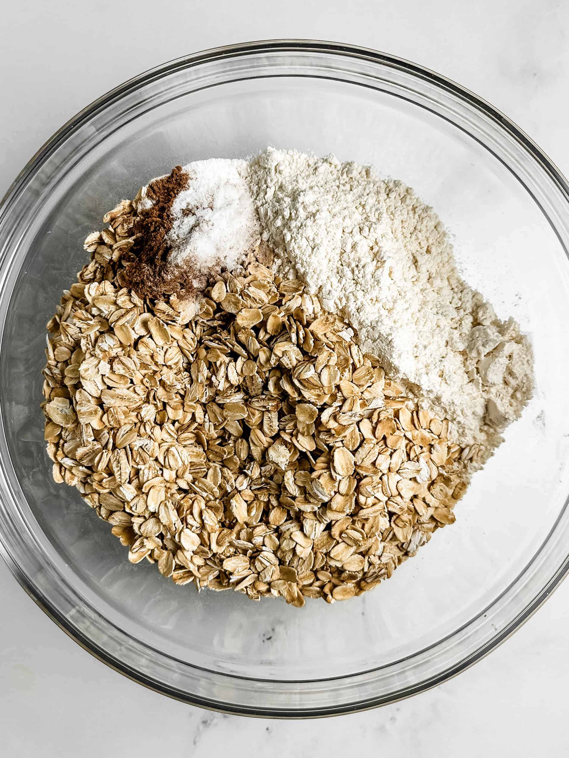 Oats and flour in bowl.