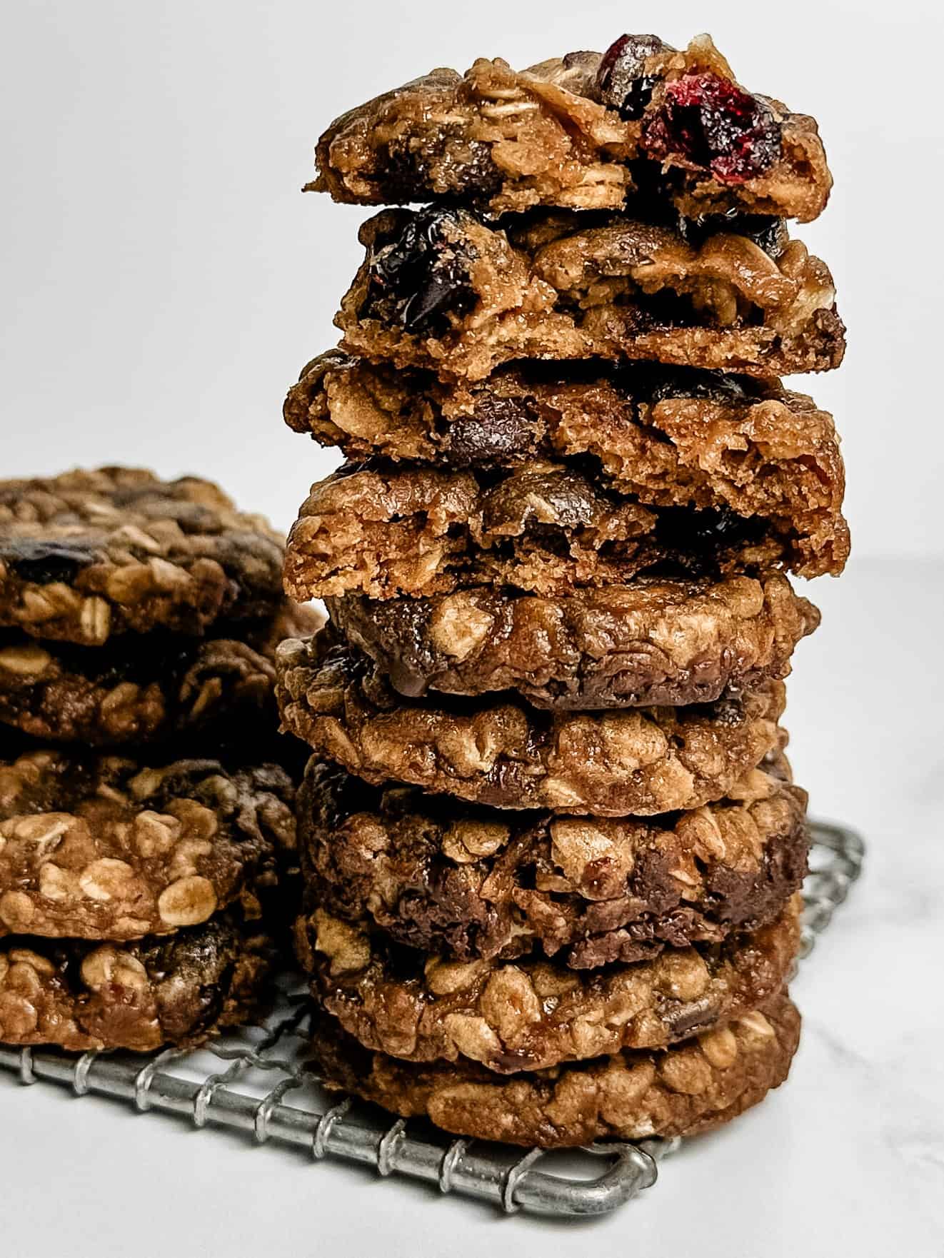 Stack of vegan oatmeal cookies.