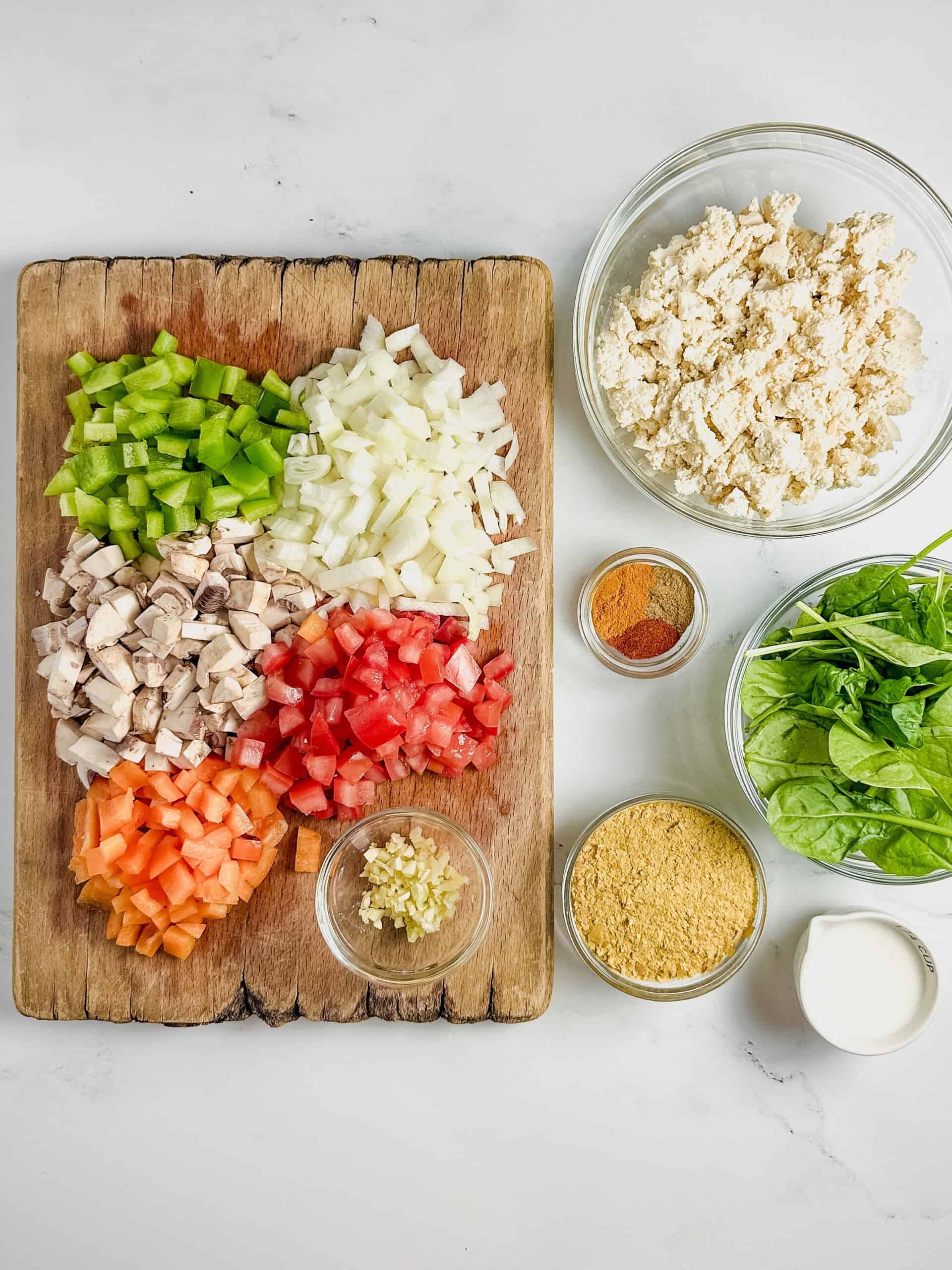 Ingredients for vegan breakfast casserole.