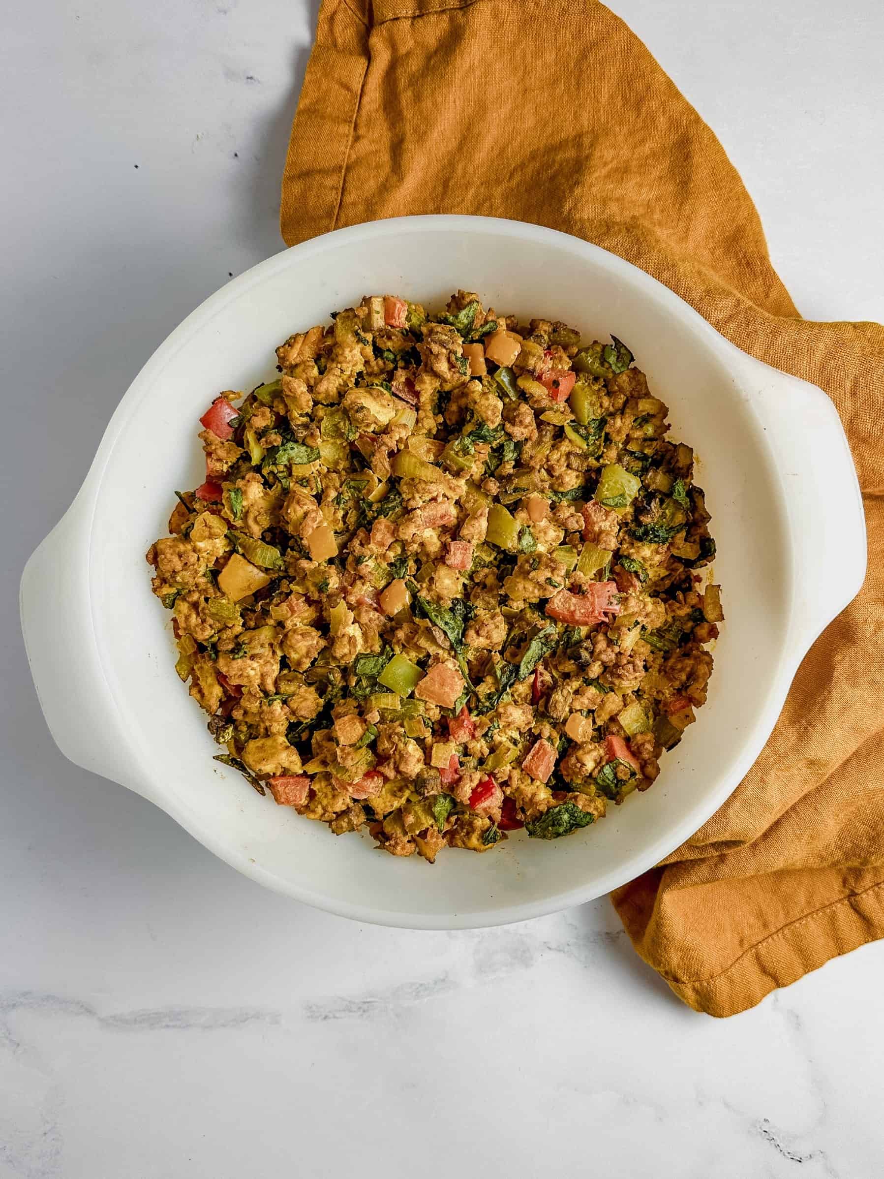 Baking dish with healthy casserole.