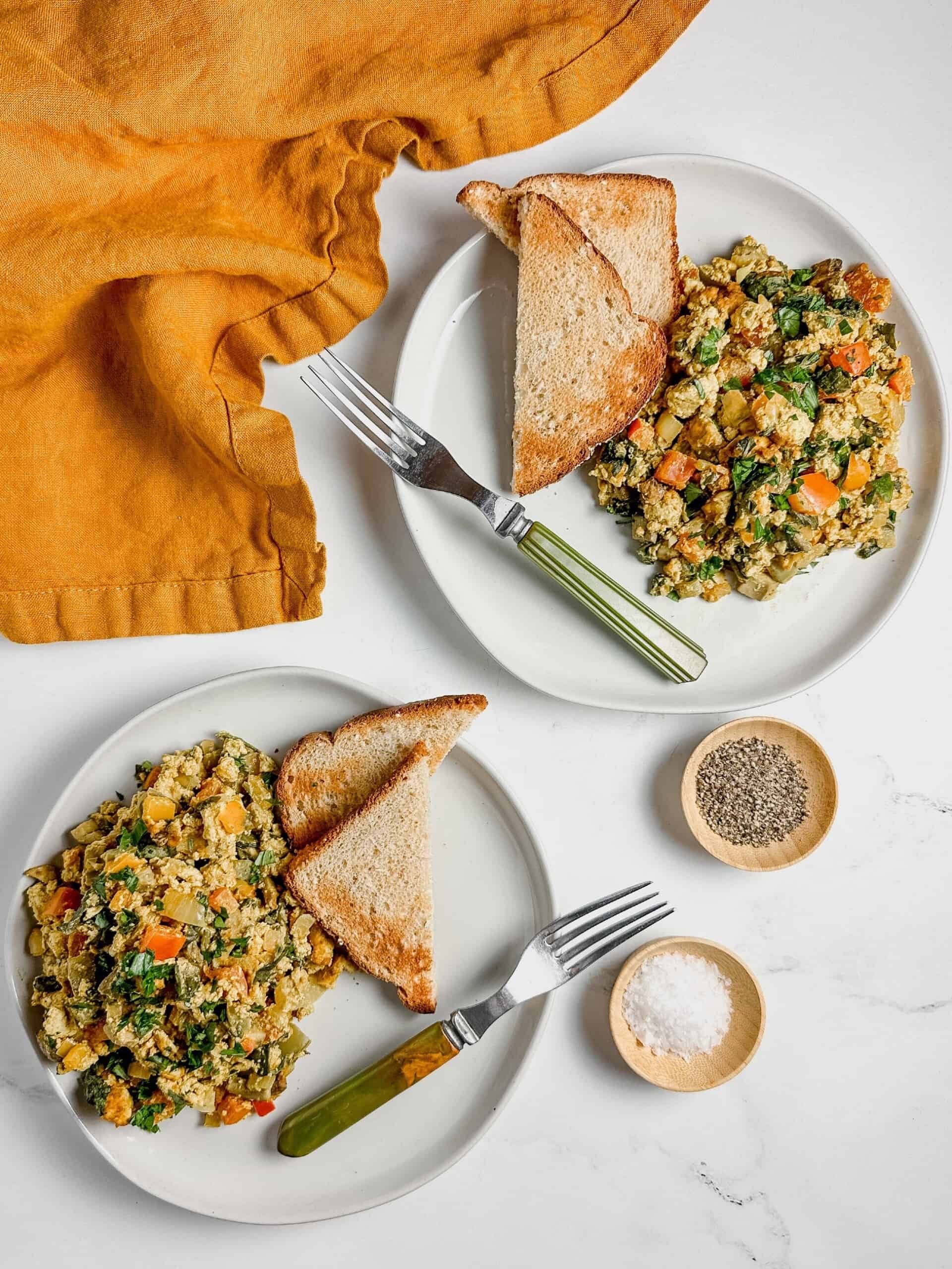 Plates with vegan casserole.