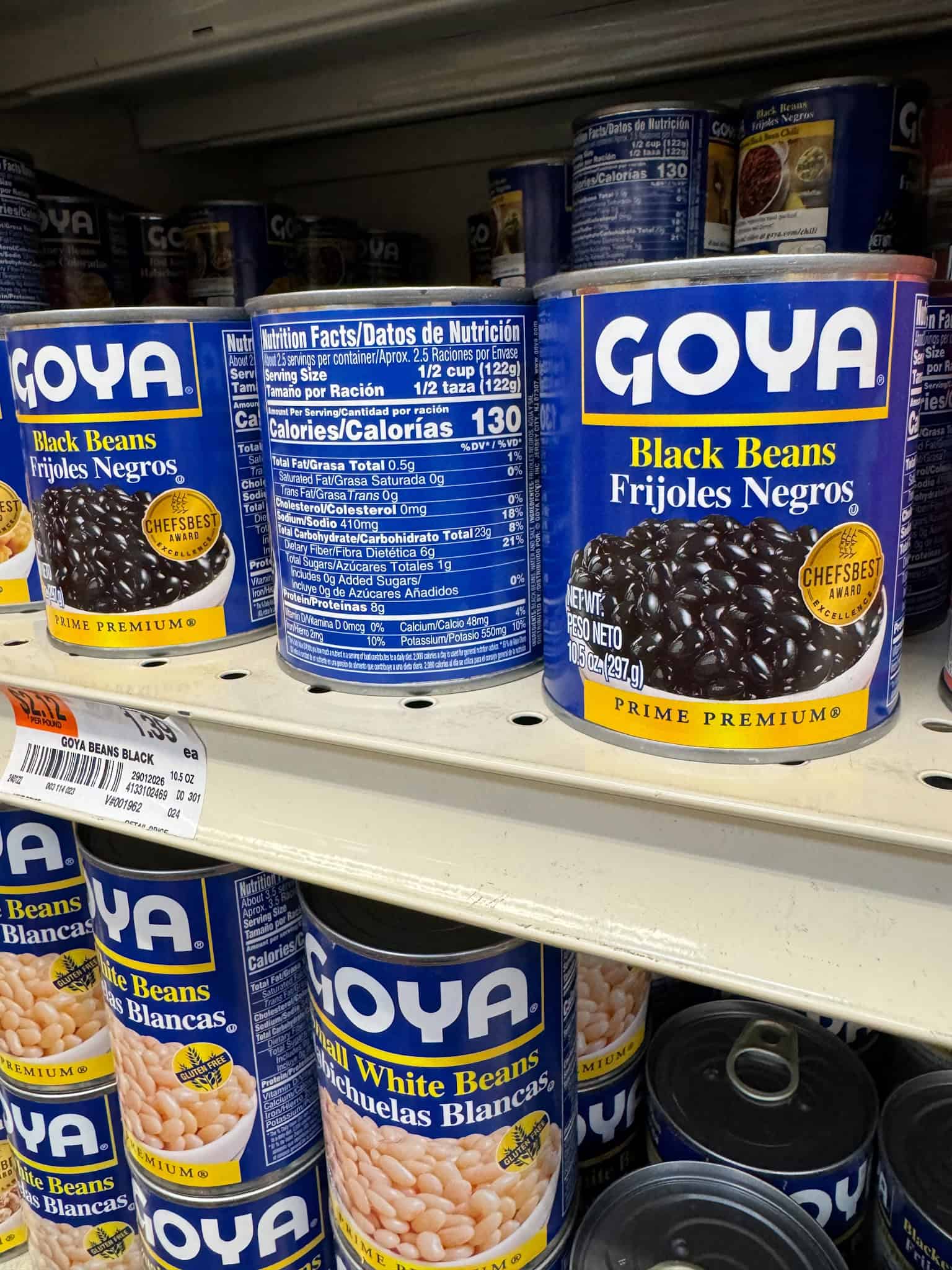 Canned Black Beans on Grocery Shelf