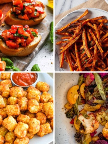 Collage of four pizza side dishes used as a feature image