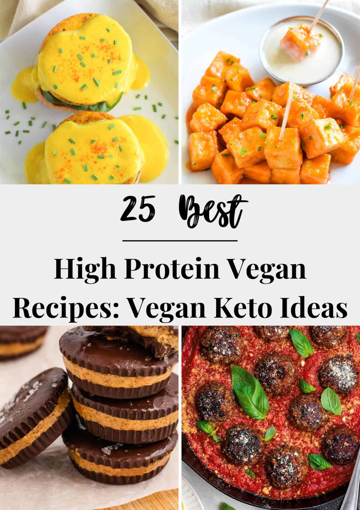 collage of 4 recipes that are high protein vegan recipes that are keto friendly.