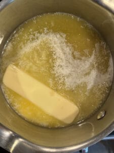 Melted Butter and Maple syrup in a pan