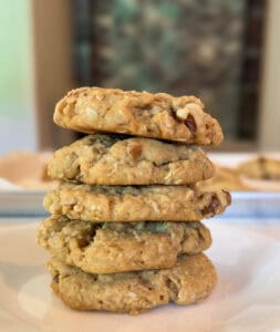 Stack of Oatmeal Coconut Cookies served on a plate