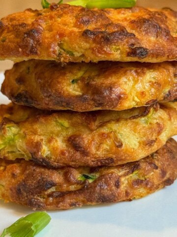 Stack of AIr-Fryer-Zucchini-and-Squash-Fritters-Feature Image