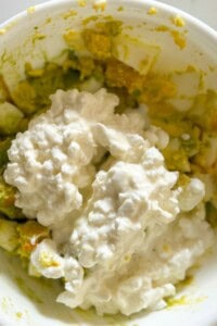 Avocado Cottage Cheese and Egg mix in a bowl