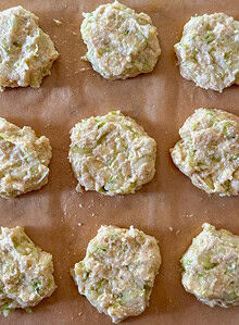 Zucchini-Squash-patties-formed-on-air-fryer-liner