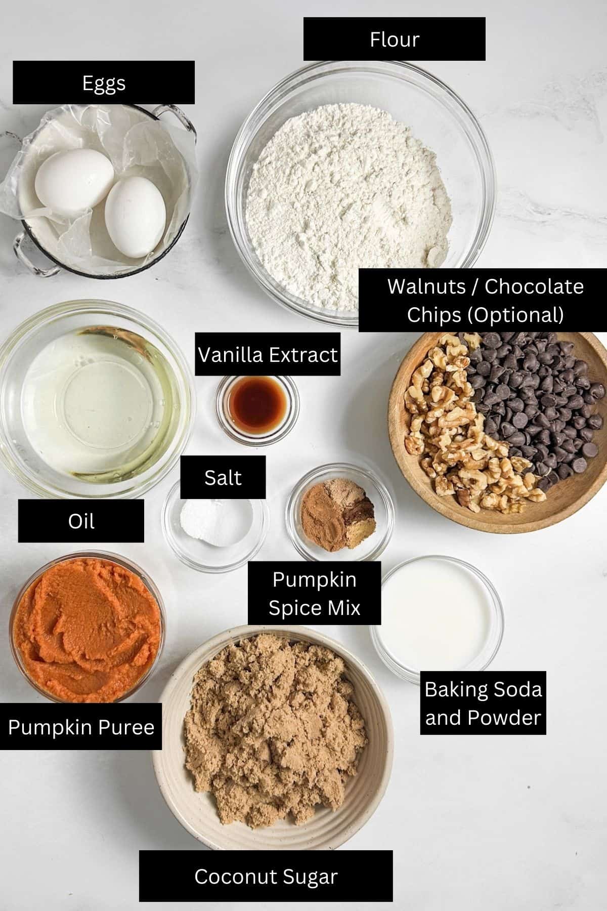 Dairy Free Pumpkin Bread - Ingredients labeled in black and white