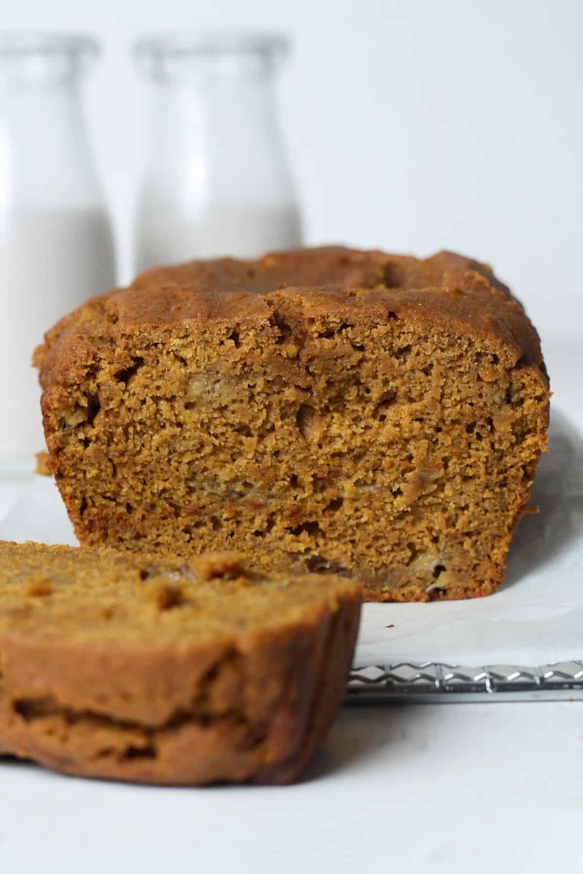 Dairy Free Pumpkin Bread - Sliced into halves