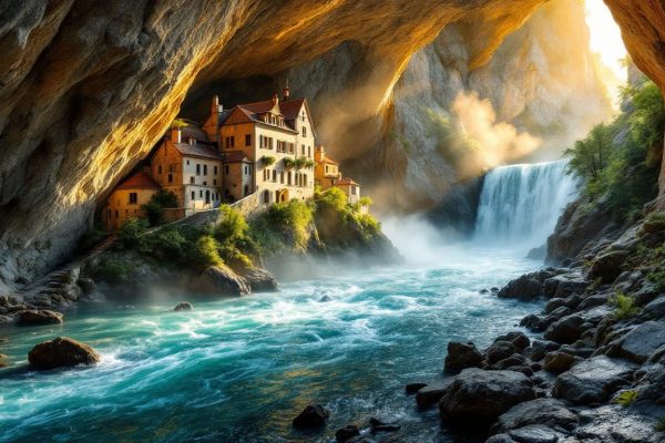 This French village emerges from 1,000-foot limestone cliffs where an entire river bursts from a hidden cave This French village emerges from 1,000-foot limestone cliffs where an entire river bursts from a hidden cave