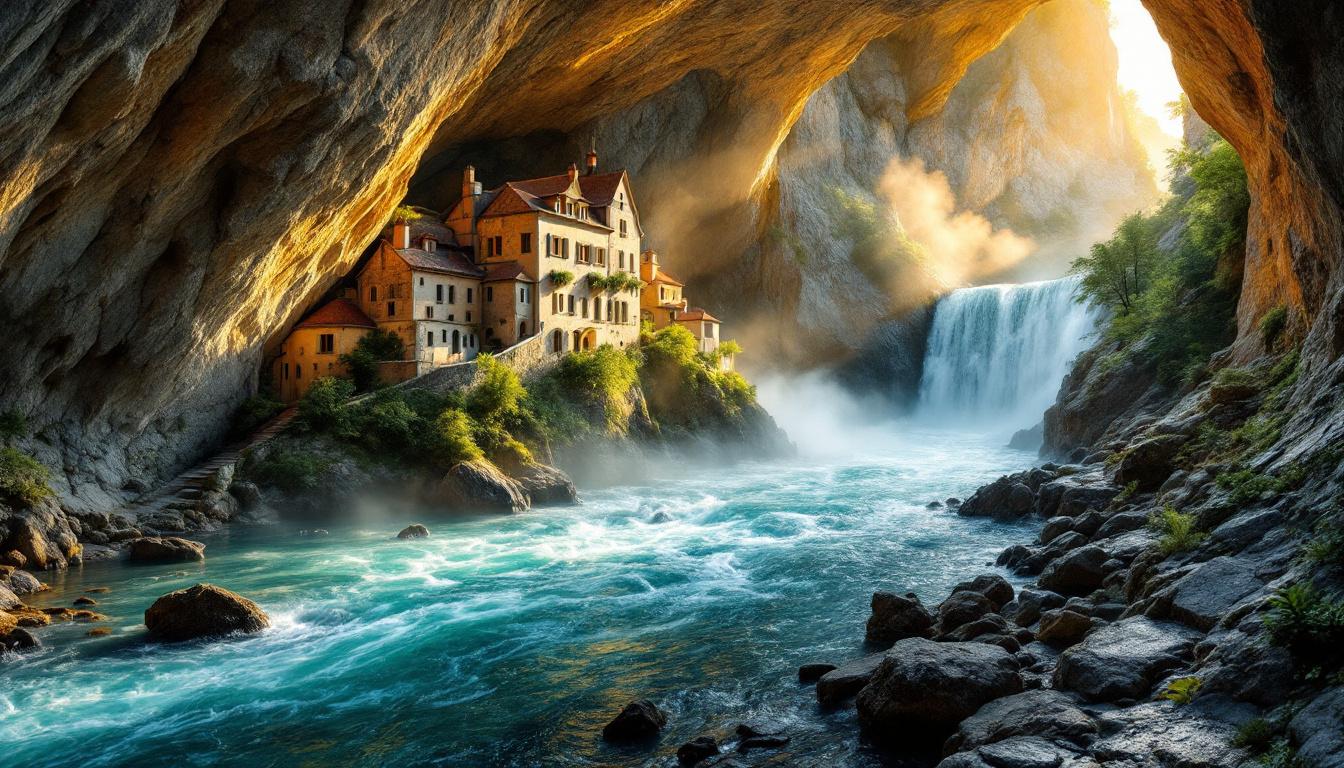 This French village emerges from 1,000-foot limestone cliffs where an entire river bursts from a hidden cave